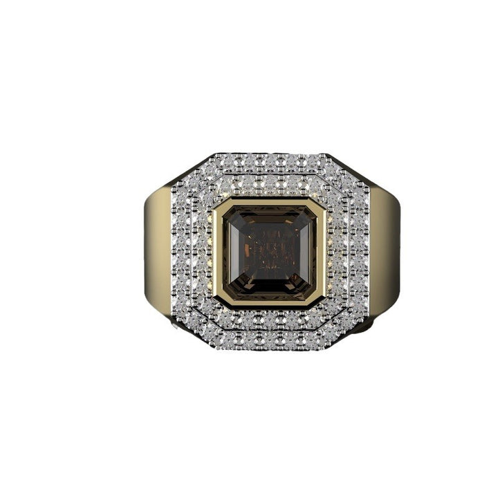 Men's Wide‑Band Square‑Center Double‑Halo Ring Retro Bold Business Statement Ring