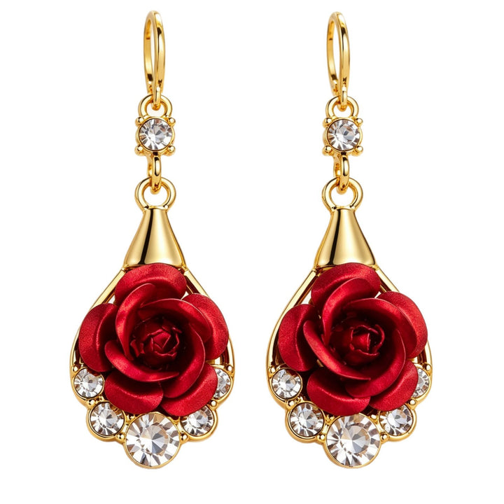 Hollow Teardrop Rose Diamond Dangle Hoop Earrings Vintage Elegant Long Earrings For Women
