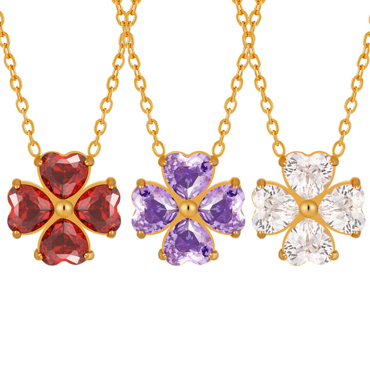 Four Leaf Clover Heart Cut Diamond Pendant Necklace Women Gold Tone Flower Necklace