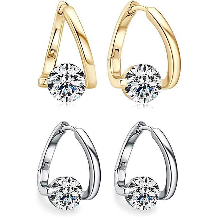 V Shape Round Diamond Huggie Earrings Multi Color Diamond