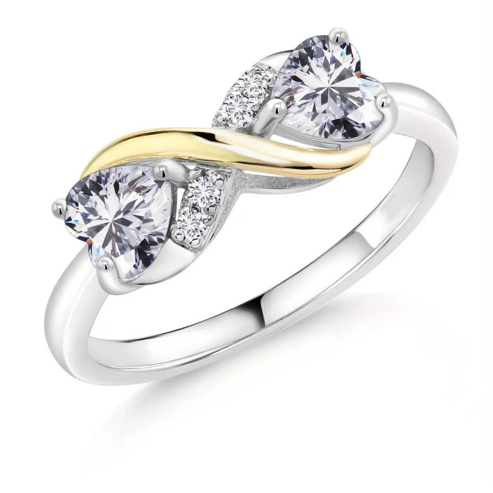 Two Heart Shaped Diamond Infinity Twist Ring Sterling Silver Two Tone Promise Ring For Women