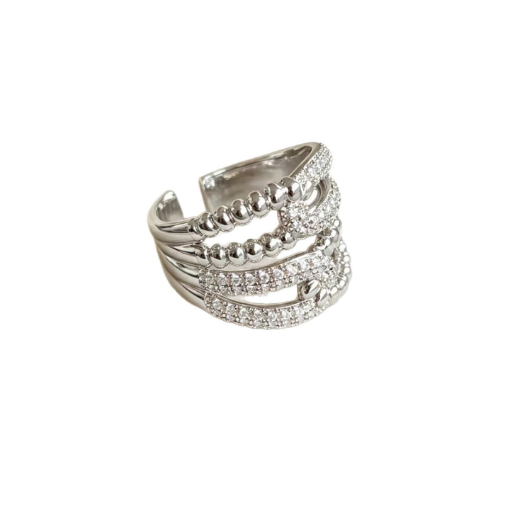 Multi‑layer Intertwined Beaded Full Diamond Open Ring Luxury Wide Band Women Ring