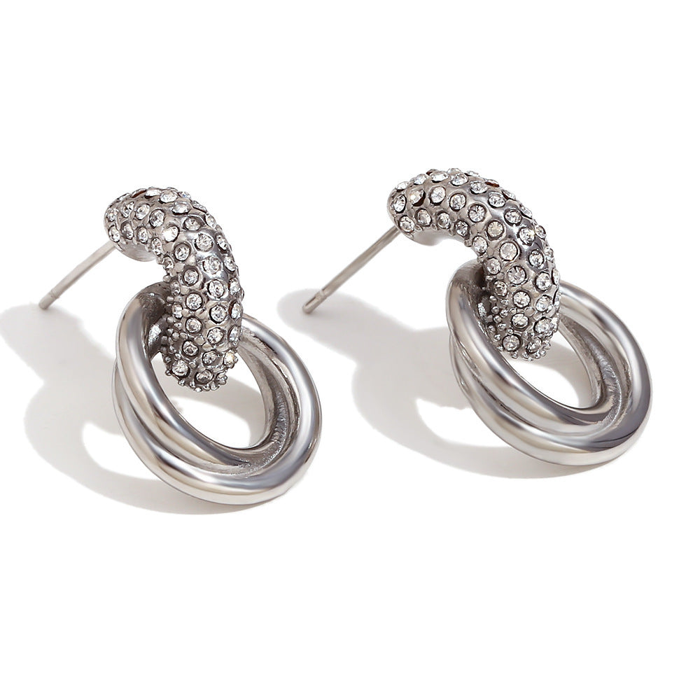 Double Hoop Diamond Earrings Women Twisted Crystal Pave Hinge Hoop Earrings Gold Silver