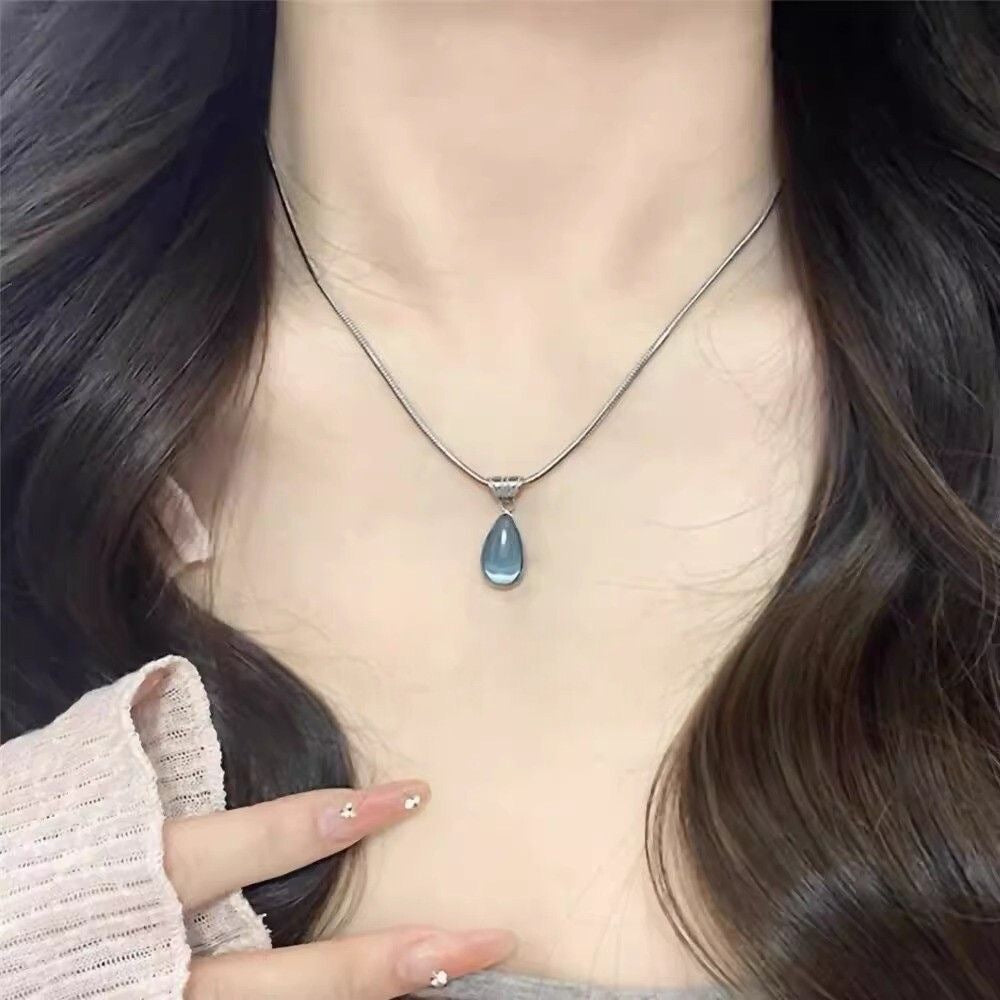 Teardrop Gemstone Pendant Necklace Snake Chain Minimalist Necklace For Women