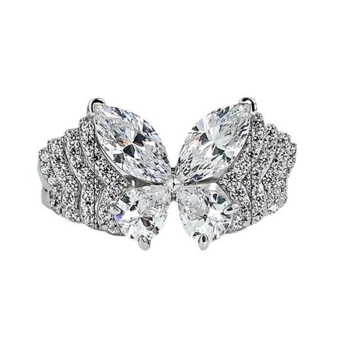 Butterfly Diamond Statement Ring Luxury Wide Band Cocktail Ring For Women Sparkling Fashion Jewelry