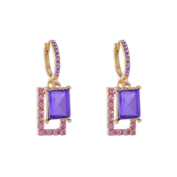 Geometric Square Drop Jewelry Earrings Purple Stone Dangle Hoop Earrings For Women Fashion Party Ear Ornaments