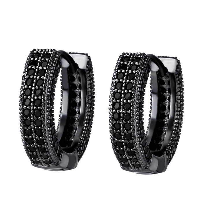 Pave Black Diamond Huggie Hoop Earrings Chunky Multi Row Small Click Hoop Earrings Hip Hop Statement Jewelry
