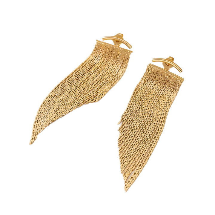 Sterling Silver Ear Post Long Tassel Earrings Atmospheric Slanted Metal Chain Drop Earrings Silver Gold Ambience Dangle Earrings
