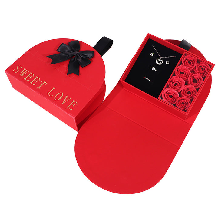 Semicircular Arch Rose Soap Flower Jewelry Gift Box Bow Decor Flip‑Top Romantic Jewellery Present Case