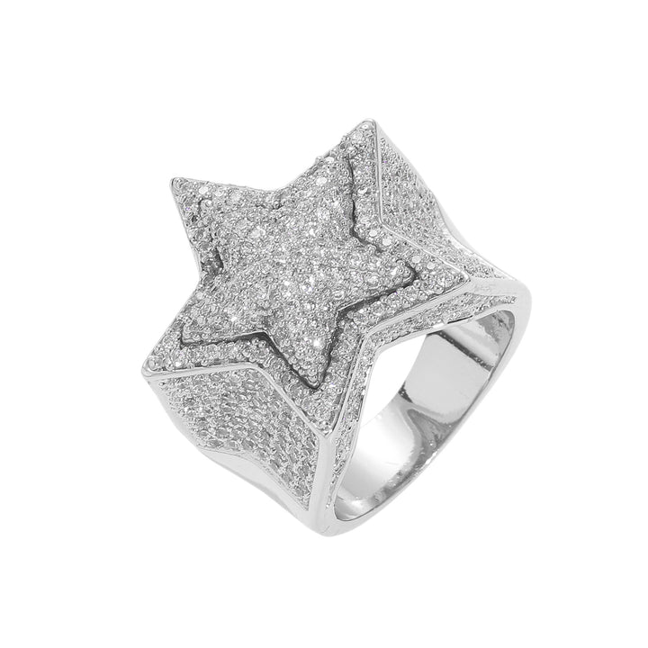 Paved Diamond 3D Star Ring For Men Hip Hop Personalized Fashion Finger Ring Luxury Premium Feel