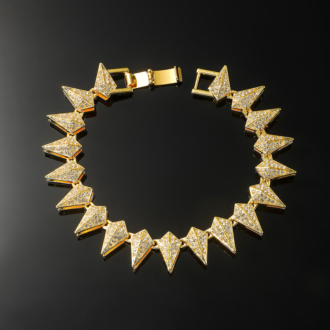 Iced Out Spike Triangle Link Chain Bracelet Necklace Set Hip Hop Edgy Statement Jewelry Unisex Fashion Matching Accessory Gift