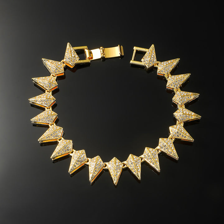 Iced Out Spike Triangle Link Chain Bracelet Necklace Set Hip Hop Edgy Statement Jewelry Unisex Fashion Matching Accessory Gift
