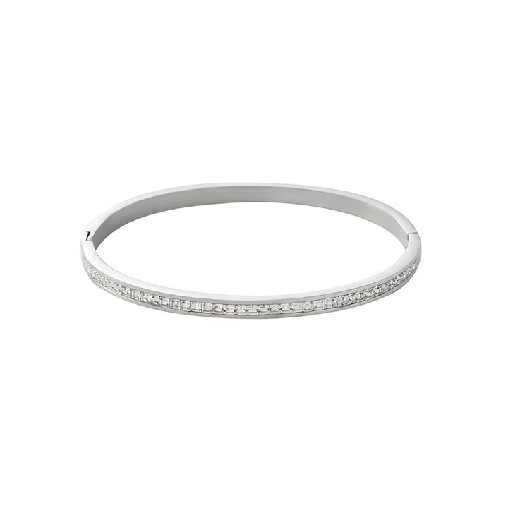 Channel Set Diamond Bangle Thin Stackable Solid Silver & Solid Silver 18K Gold Plated Bracelet For Women