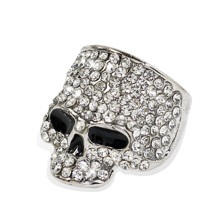 Full‑Paved Skull Sterling Silver Ring Personality Hip‑Hop Style Men Diamond Ring