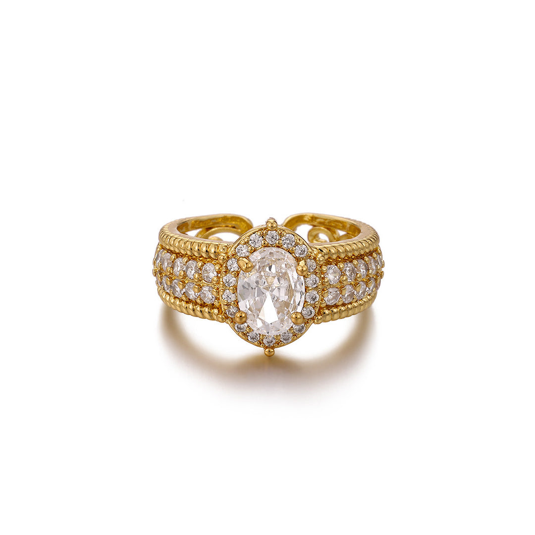 Vintage Royal Oval Diamond Open‑Band Ring Heavy Textured Pattern 14K Gold Women Ring