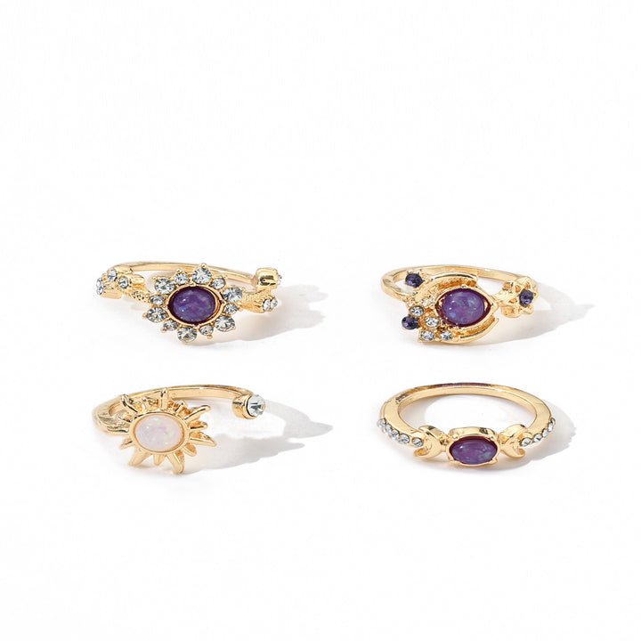 Sun Moon Star Opal Stackable Ring Celestial Statement Ring Vintage Aesthetic Open Band Ring Mystical Astrology Jewelry Gift For Women