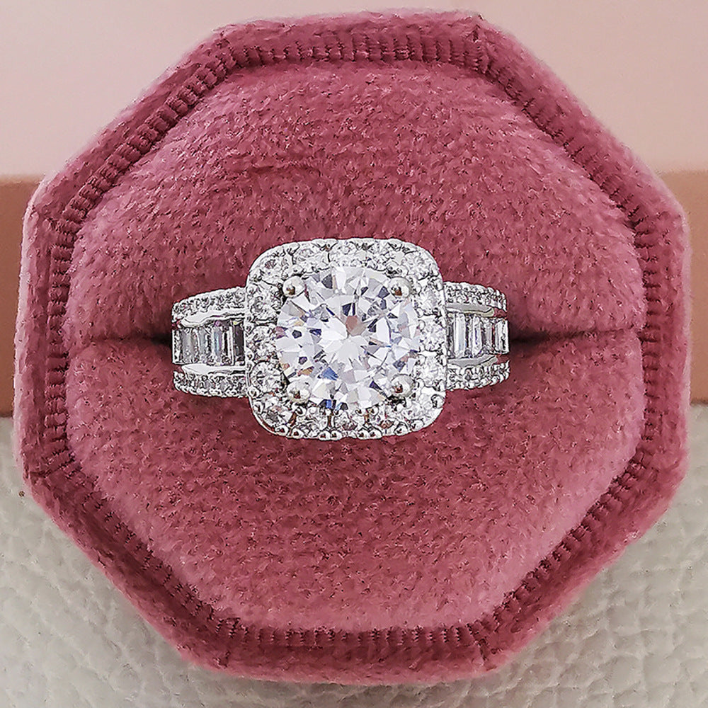 Round Cut Diamond Square Halo Engagement Ring Women Statement Wedding Promise Band Anniversary Fashion Jewelry