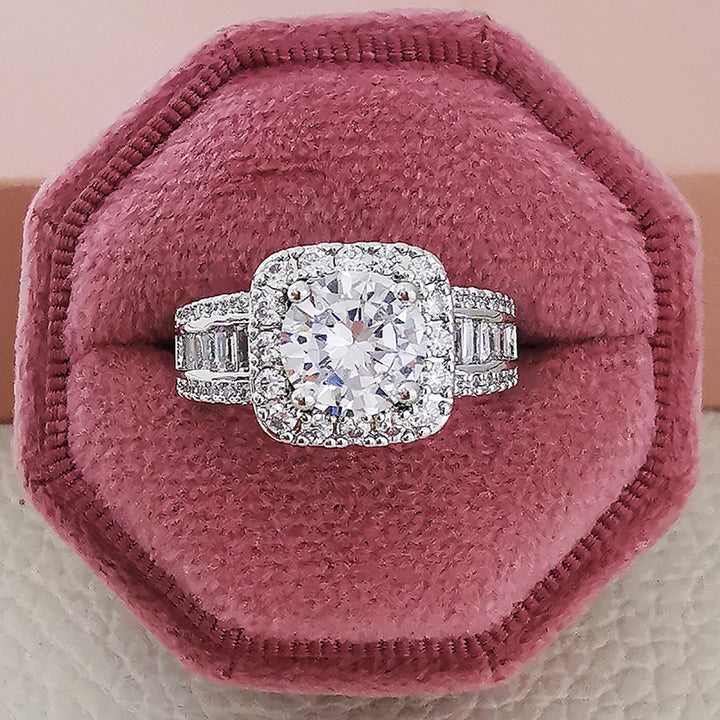 Round Cut Diamond Square Halo Engagement Ring Women Statement Wedding Promise Band Anniversary Fashion Jewelry