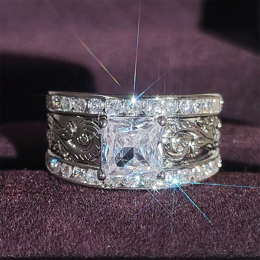 Princess Cut Diamond Vintage Engraved Band Bridal Wedding Jewelry Statement Ring