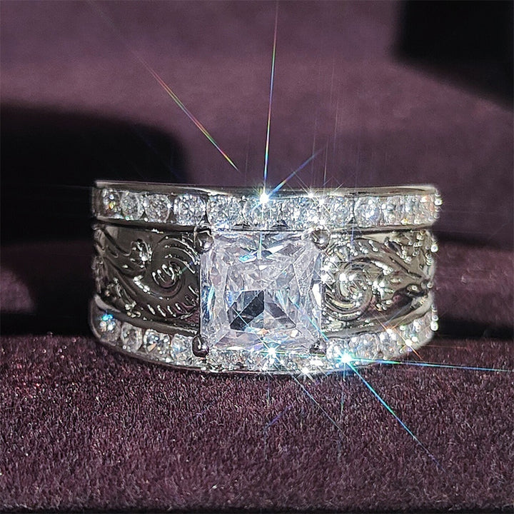 Princess Cut Diamond Vintage Engraved Band Bridal Wedding Jewelry Statement Ring