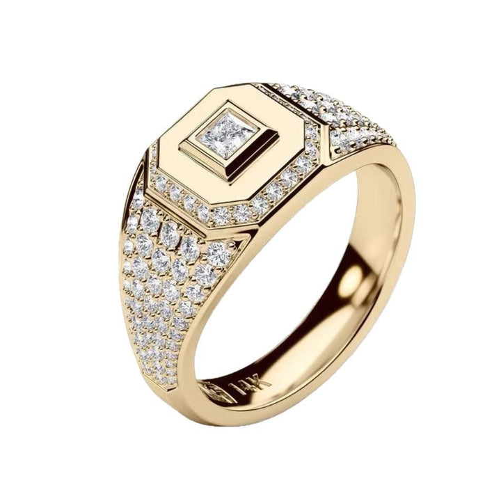 Vintage Octagonal Square Diamond Wide Band Men Ring Heavy‑Set Luxurious Statement Ring