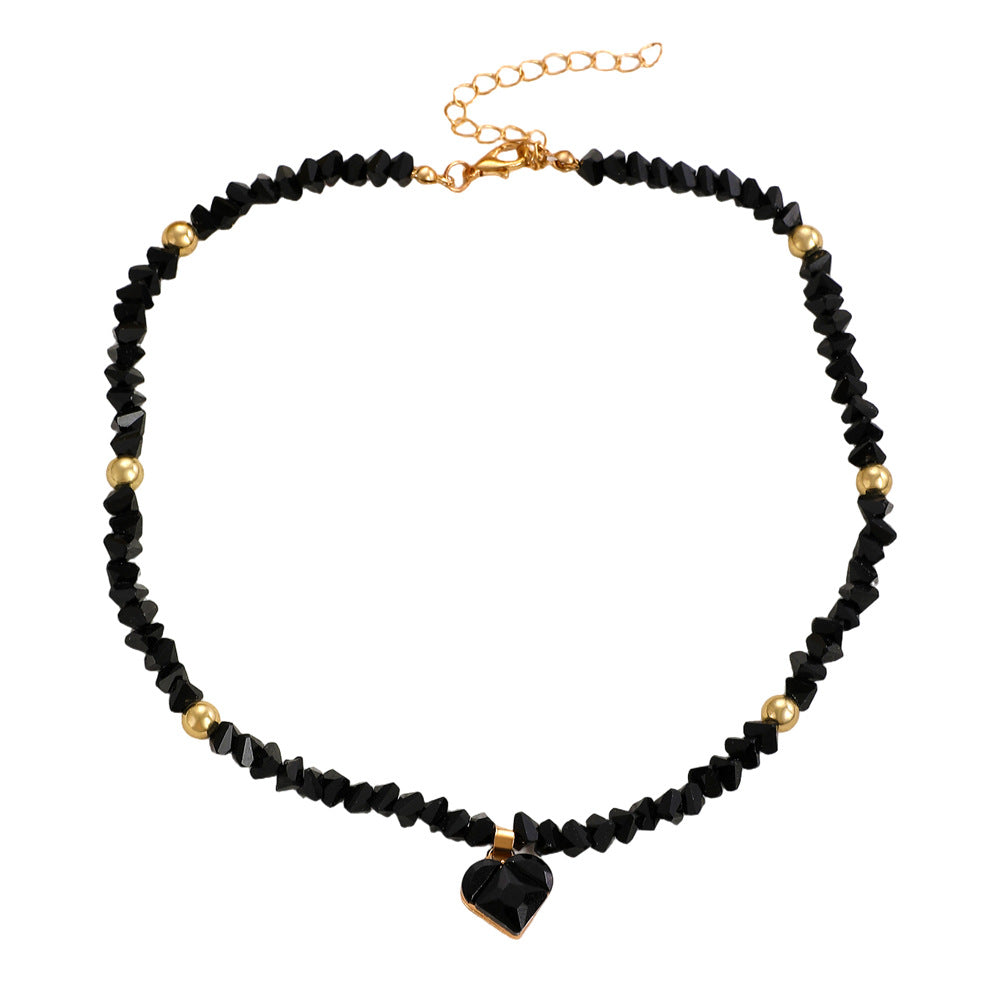 Heart Pendant Beaded Choker Dainty Sparkly Crystal Necklace Romantic Layered Trendy Neck Jewelry Valentine Gift For Women