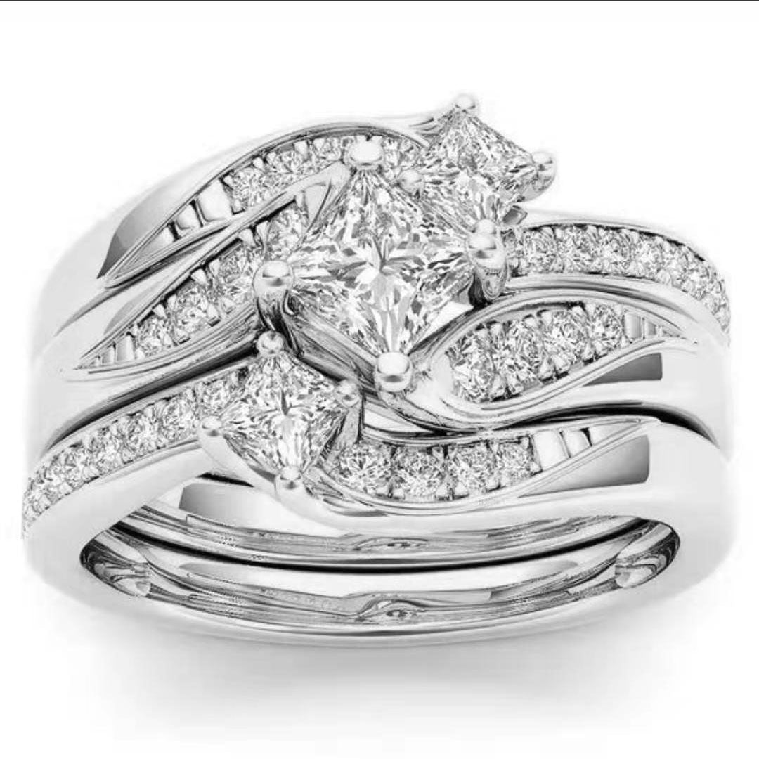 Princess Cut Diamond Stackable Ring Set For Women Twisted Band Wedding Engagement 3 In 1 Ring