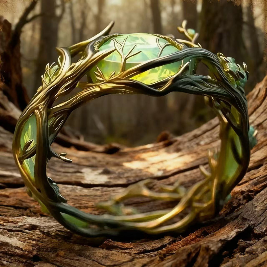 Forest Branch Green Diamond Ring Women Twisted Vine Fairy Elven Nature Wedding Band