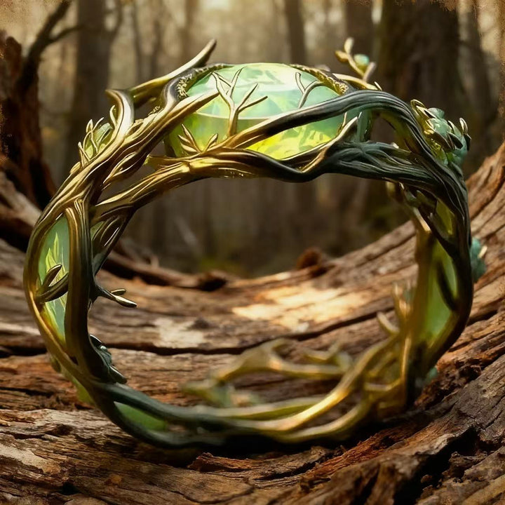 Forest Branch Green Diamond Ring Women Twisted Vine Fairy Elven Nature Wedding Band