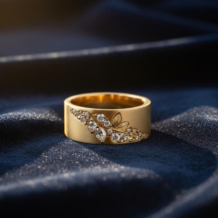 Vintage Leaf Branch Wide Band Ring Marquise Round Diamond Inlaid Statement Ring Bridal Wedding Band Elegant Stackable Cocktail Ring Timeless Luxury Jewelry For Her Gift