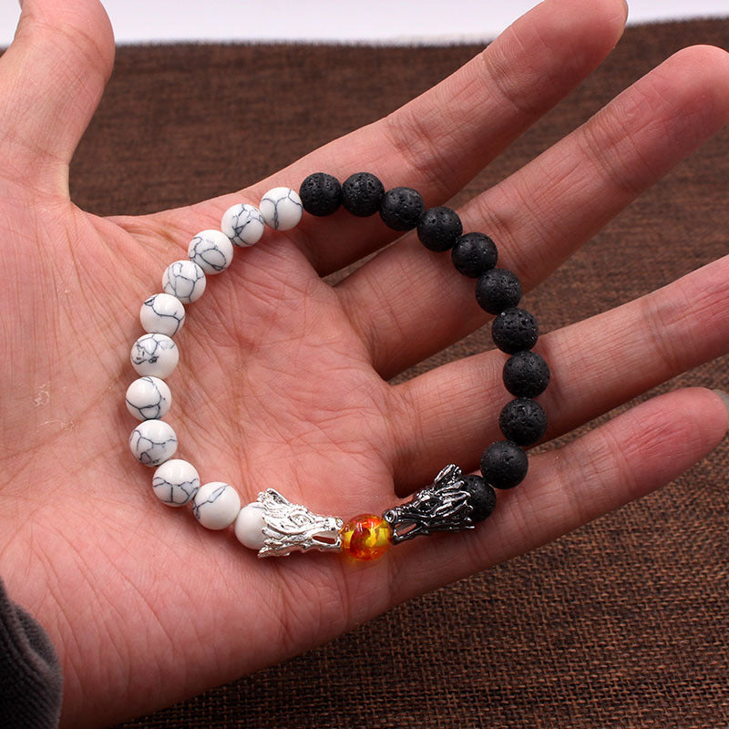 Dragon Head Jewelry Beaded Bracelet Minimalist Fashion Trendy White Turquoise Volcanic Stone Bracelet For Men