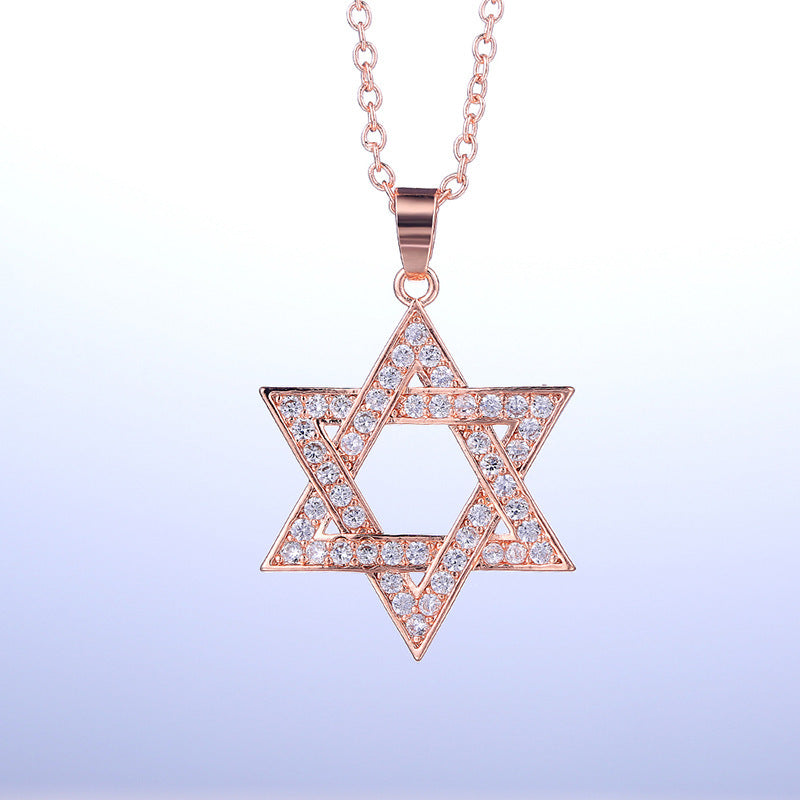 Hexagram Full Diamond Necklace, Rose Gold Star of David Luxury Women Choker
