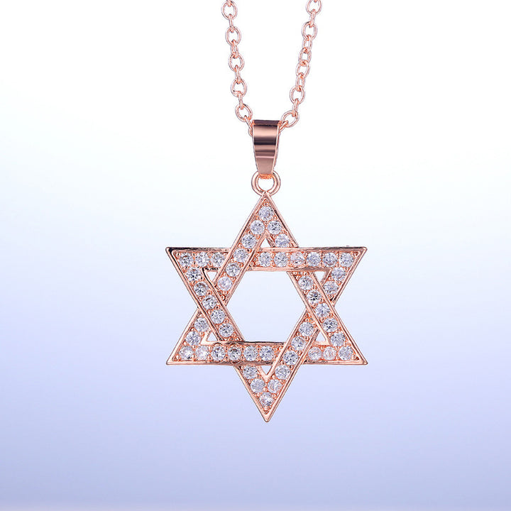 Hexagram Full Diamond Necklace, Rose Gold Star of David Luxury Women Choker