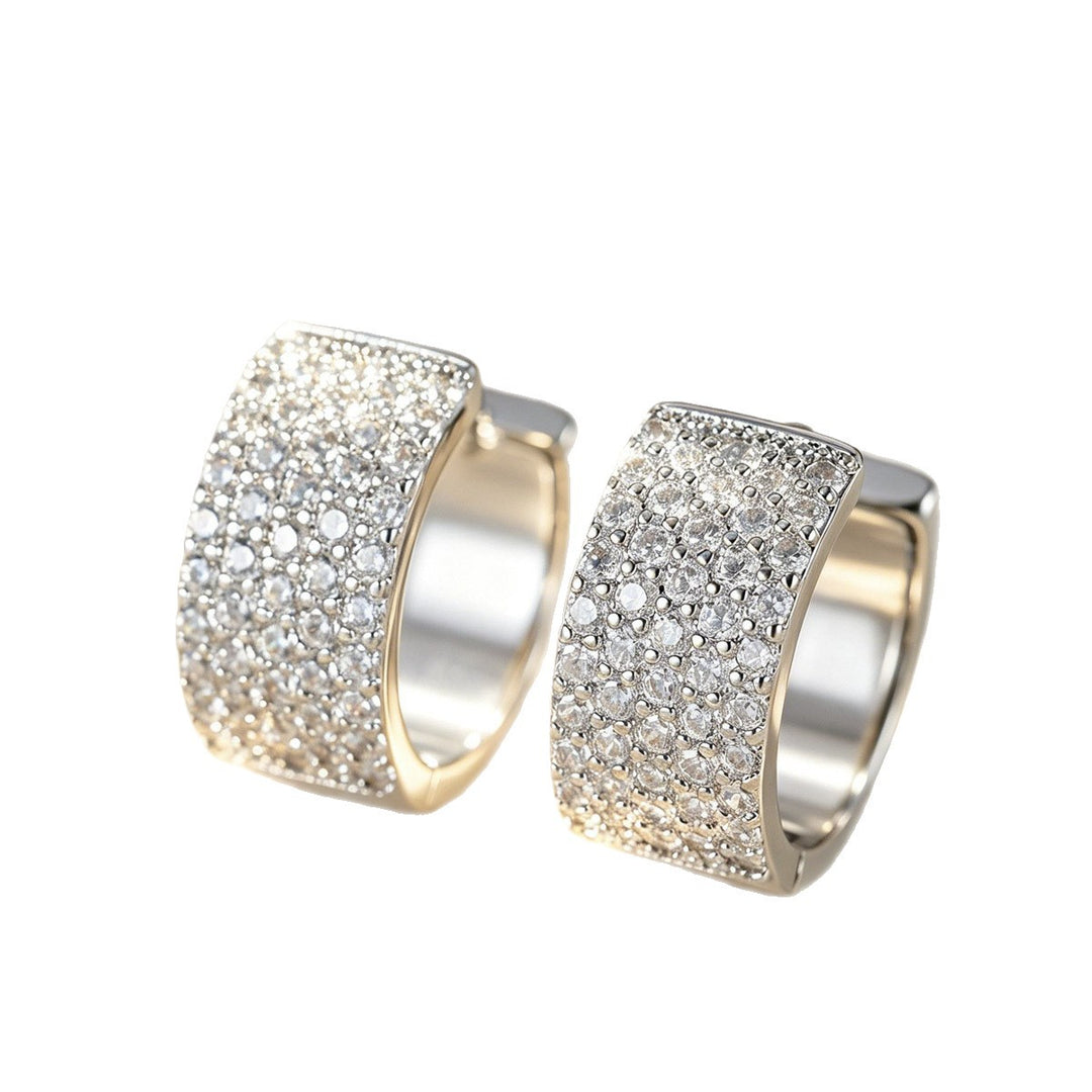 Paved Diamond Wide Square Huggie Earrings Luxury Minimalist Ear Jewelry