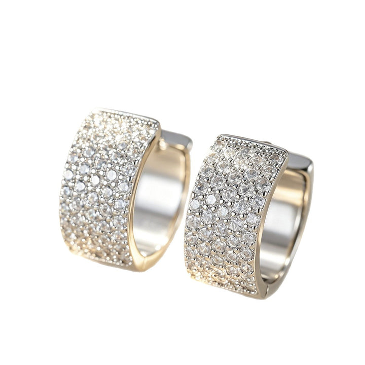 Paved Diamond Wide Square Huggie Earrings Luxury Minimalist Ear Jewelry