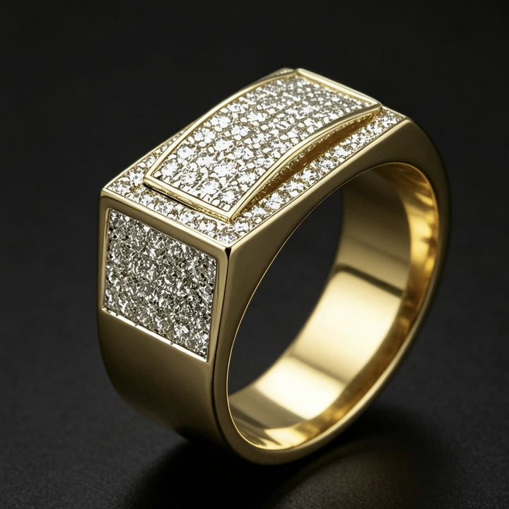 Full Paved Square Wide Band Men Ring Luxury Elegant Business Style Statement Rin