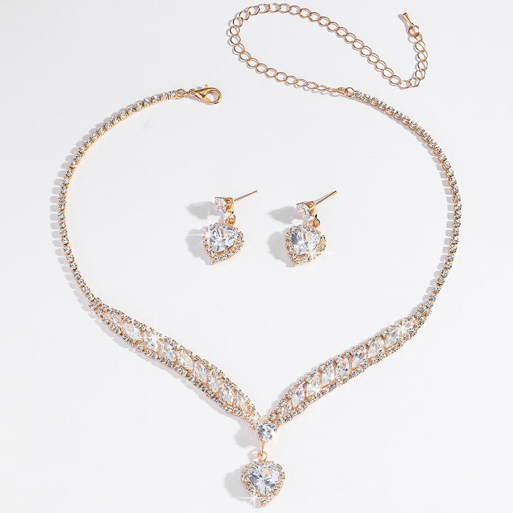 Heart Diamond Jewelry Set Women V Shape Necklace Drop Earring Formal Wedding Party Statement Jewellery