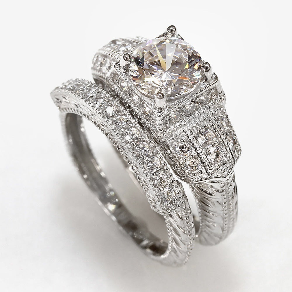 Vintage Round Diamond Bridal Ring Set Milgrain Engraved Sterling Silver Wedding Stackable Rings For Women