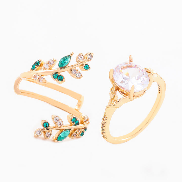 Forest Style Branch Oval Diamond Ring Set Vintage Luxury Two Piece Womens Stackable Rings