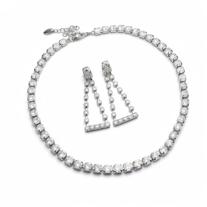 Elegant Sparkling Jewelry Set Tennis Necklace & Triangle Drop Earrings Formal Party Jewelry For Women