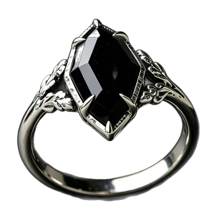 Black Onyx Marquise Vine Ring Women Gothic Vintage Silver Engagement Ring