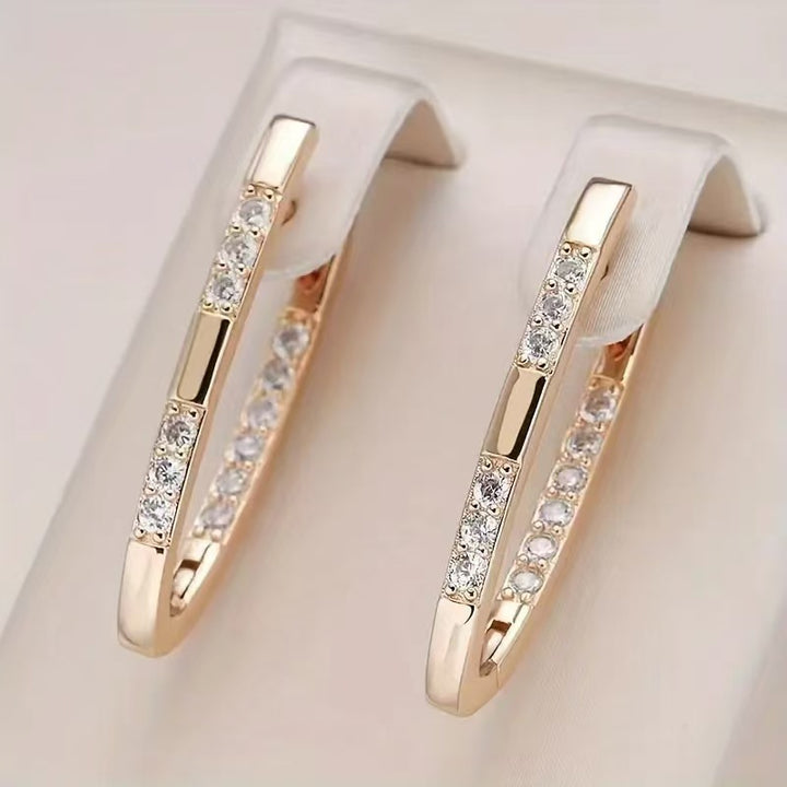 V‑Shape Geometric Paved Diamond Hoop Earrings Minimalist Luxury Long Ear Jewelry