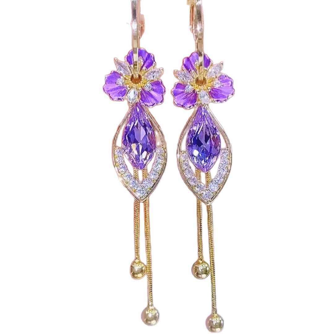 Floral Tassel Drop Earrings Elegant Statement Dangle Jewelry For Women