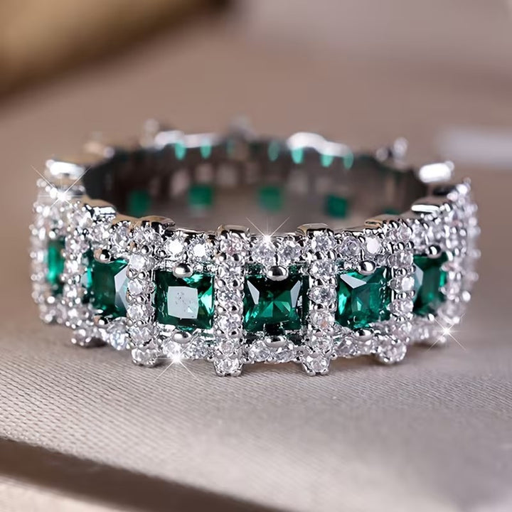 Vintage Full‑Eternity Square Emerald Pave Statement Ring For Women