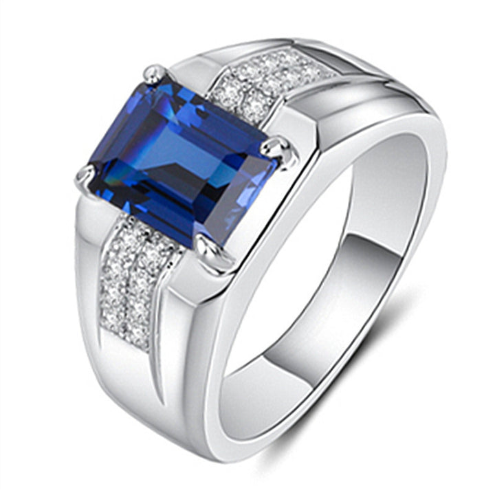 Rectangular Gemstone Men's Ring, Luxury Business Band in S925 Silver (Sapphire / Emerald Optional)