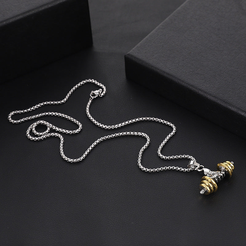 Fitness Dumbbell‑Grip Pendant Necklace Stylish Strength‑Inspired Men’s Titanium Steel Chain