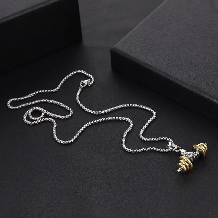 Fitness Dumbbell‑Grip Pendant Necklace Stylish Strength‑Inspired Men’s Titanium Steel Chain