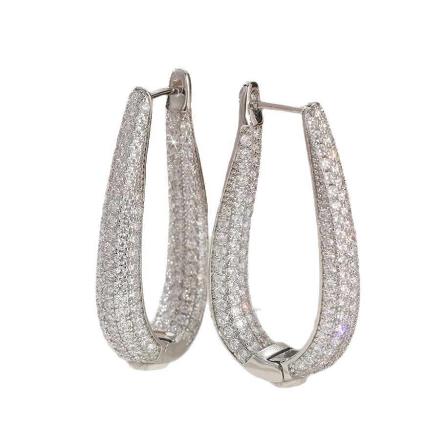 Pave Diamond V Shape Hoop Earrings Women Teardrop Huggie Earrings Silver Tone Wedding Party Jewelry