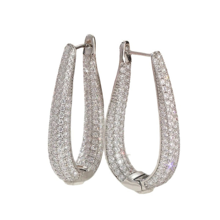 Pave Diamond V Shape Hoop Earrings Women Teardrop Huggie Earrings Silver Tone Wedding Party Jewelry