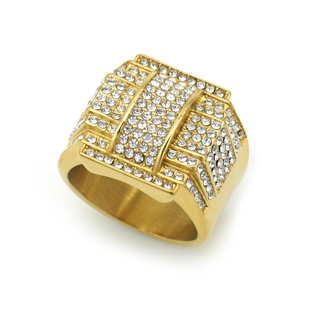 Hip Hop Chunky Wide Band Diamond Signet Ring Statement Fashion Ring For Men Party Jewelry